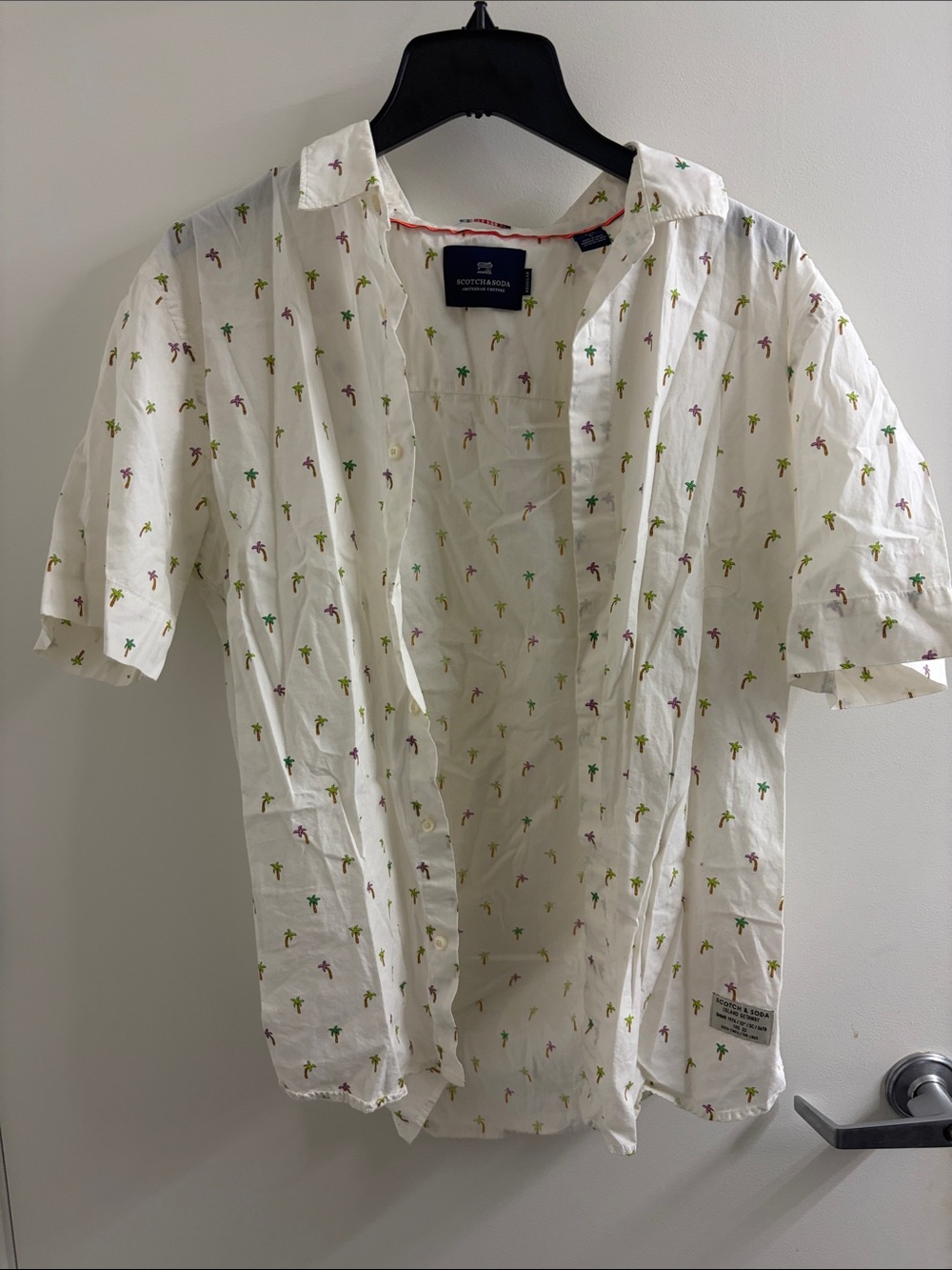 Scotch & Soda White Short-Sleeve Palm-Print Button-Down Shirt